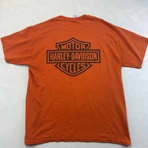 Y2K Harley Davidson Bar Shield Logo T Shirt Mens L Orange Biker Motorcycle Tee